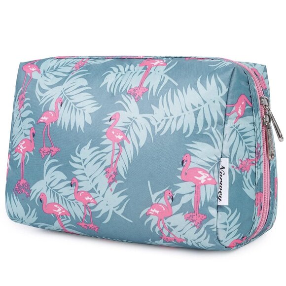 Women Blue Large Makeup Bag Zipper Pouch Travel Cosmetic Organizer